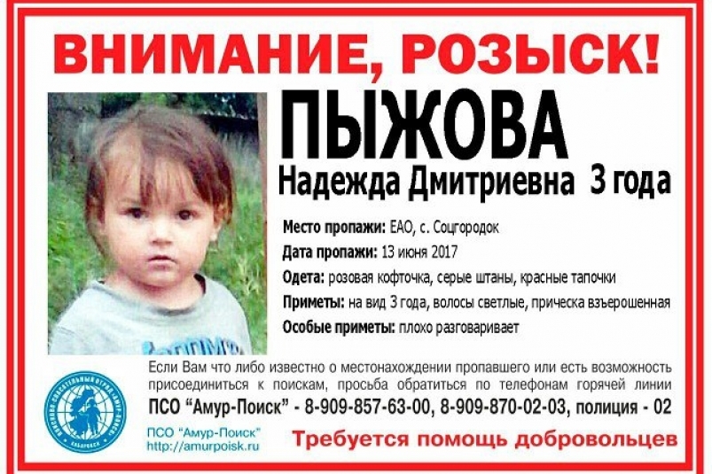 Поиски пропавшей трёхлетней Нади Пыжовой из села Соцгородок продолжаются. Расширена территория поисковых и следственно-оперативных мероприятий.